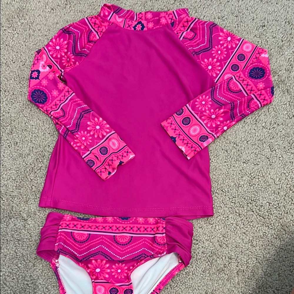 Circo Pink Rashguard Swim Set with Paisley Print